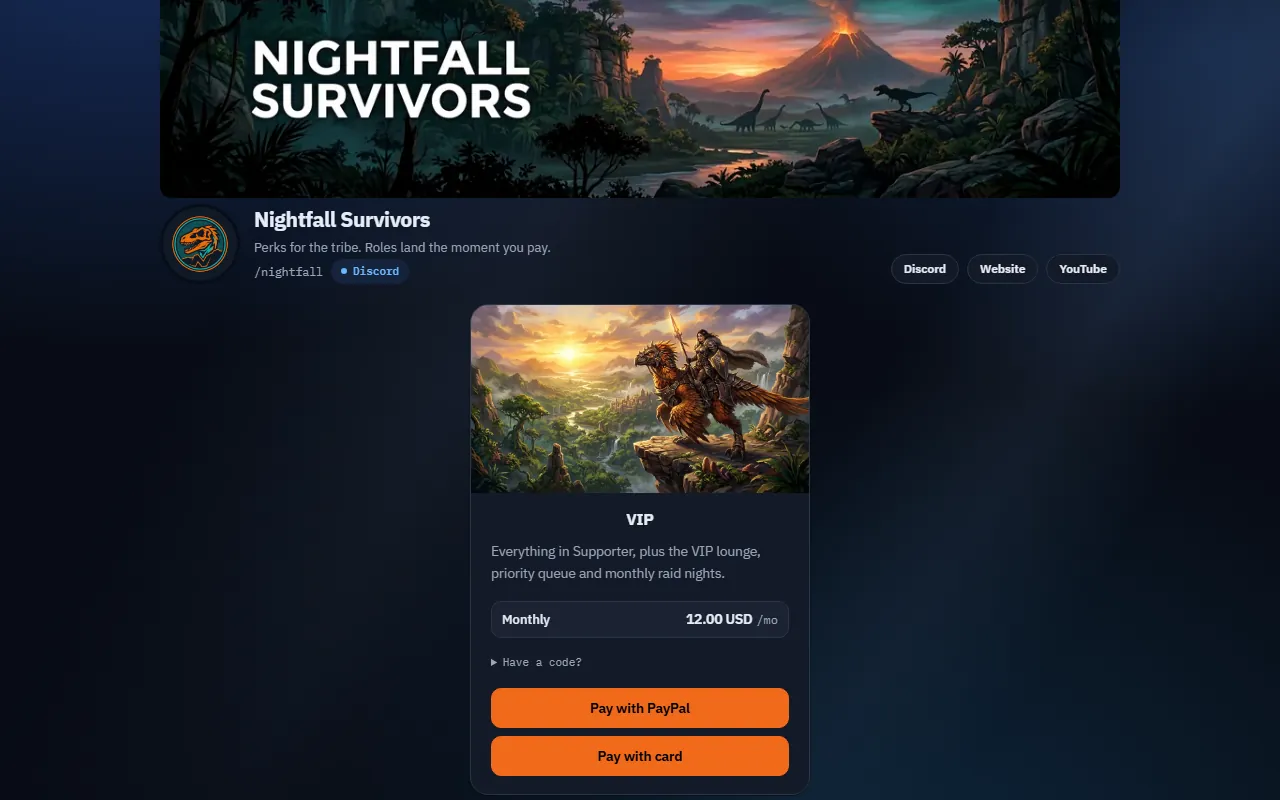 A single product page with the buy form, offering payment by PayPal or by card.